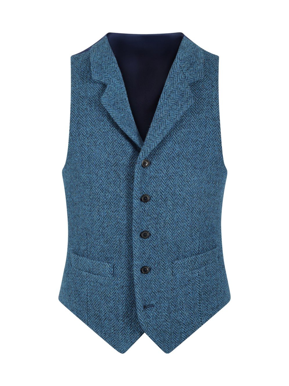 pois Tweed vest 【blue】【完売品】 Men's Indigo Prince of Wales Plaid Slim Vest